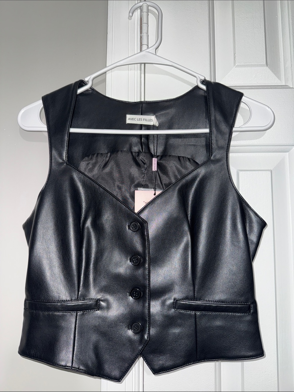 Avec Les Filles Black Faux Leather Buttoned Vest